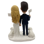 Cabezón de boda personalizado con dos perros blancos