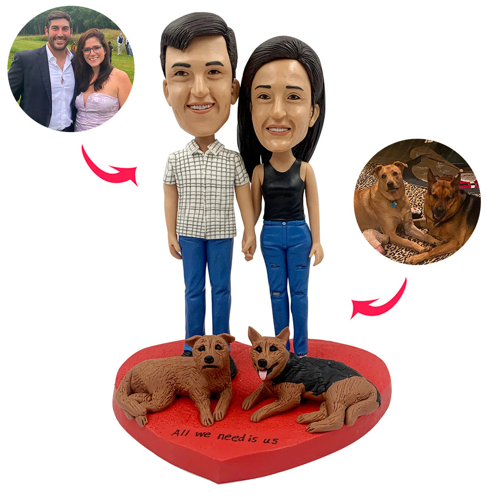 Cabezudo de pareja personalizado con perro