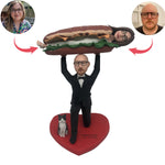 Muñeca Cabezudo de boda estilo divertido hamburguesa