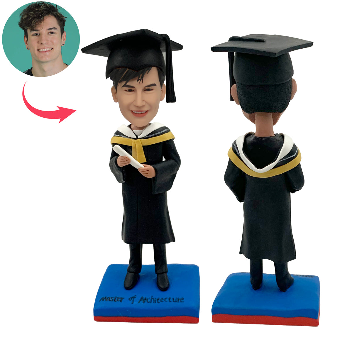 Cabezudo personalizado de estudiantes universitarios de graduación