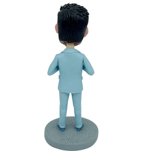 Cabezudo personalizado de Super Papá con traje azul