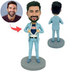 Cabezudo personalizado de Super Papá con traje azul