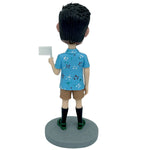 Cabezudo personalizado de Super papá en camisa floral navideña
