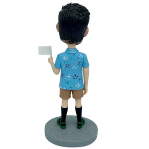 Cabezudo personalizado de Super papá en camisa floral navideña