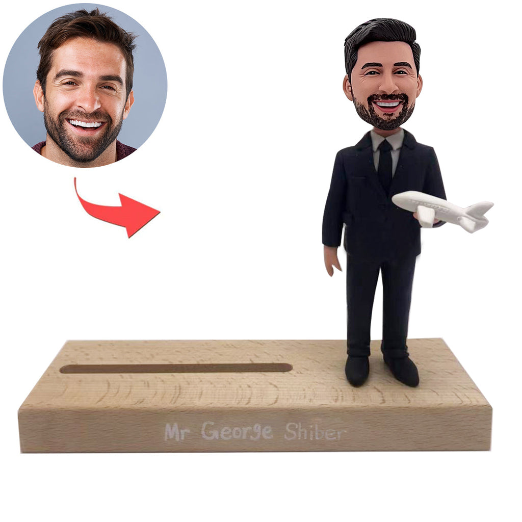 Tarjetero Capitán Cabezudo personalizado con modelo de avión