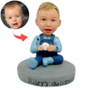 Cabezudo de niño personalizado con jeans con tirantes