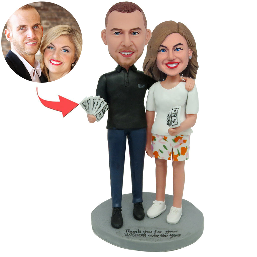 Cabezudo de pareja personalizado con dinero