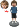 Muñeca Bobble Head personalizada para niño con camisa vaquera