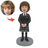 Muñeca Bobble Head personalizada para niño con uniformes a cuadros