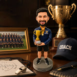 Cabezudo masculino personalizado con trofeo de campeonato