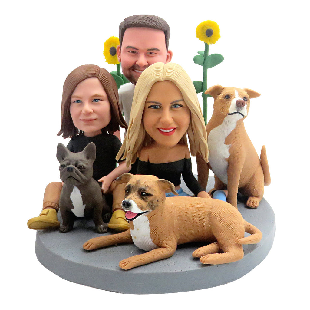 Bobblehead personalizado para miembro de la familia con 3 perros