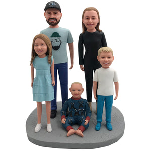 Bobbleheads familiares personalizados personalizados con 3 niños