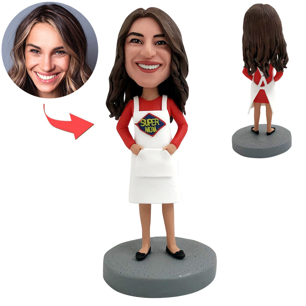Cabezudo personalizado con delantal Super Mamá