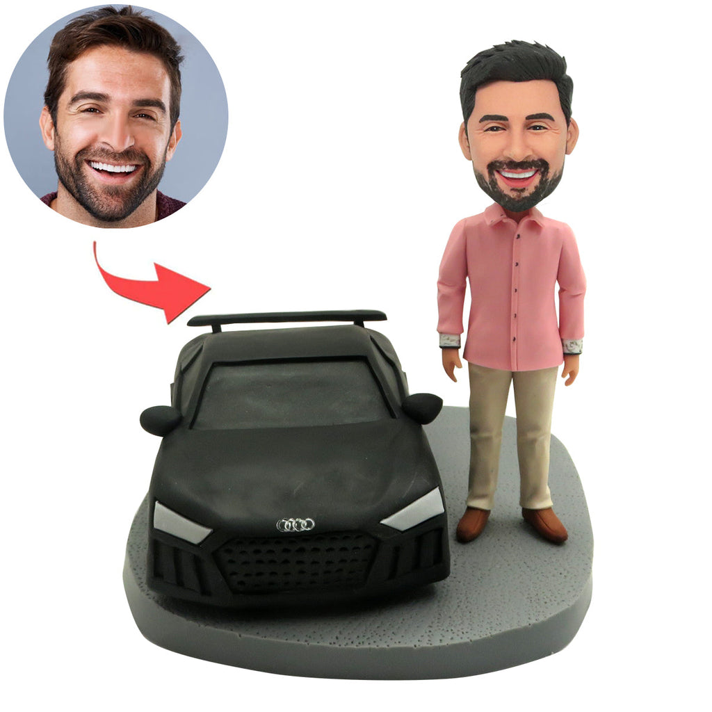 Cabezudo masculino personalizado con un coche