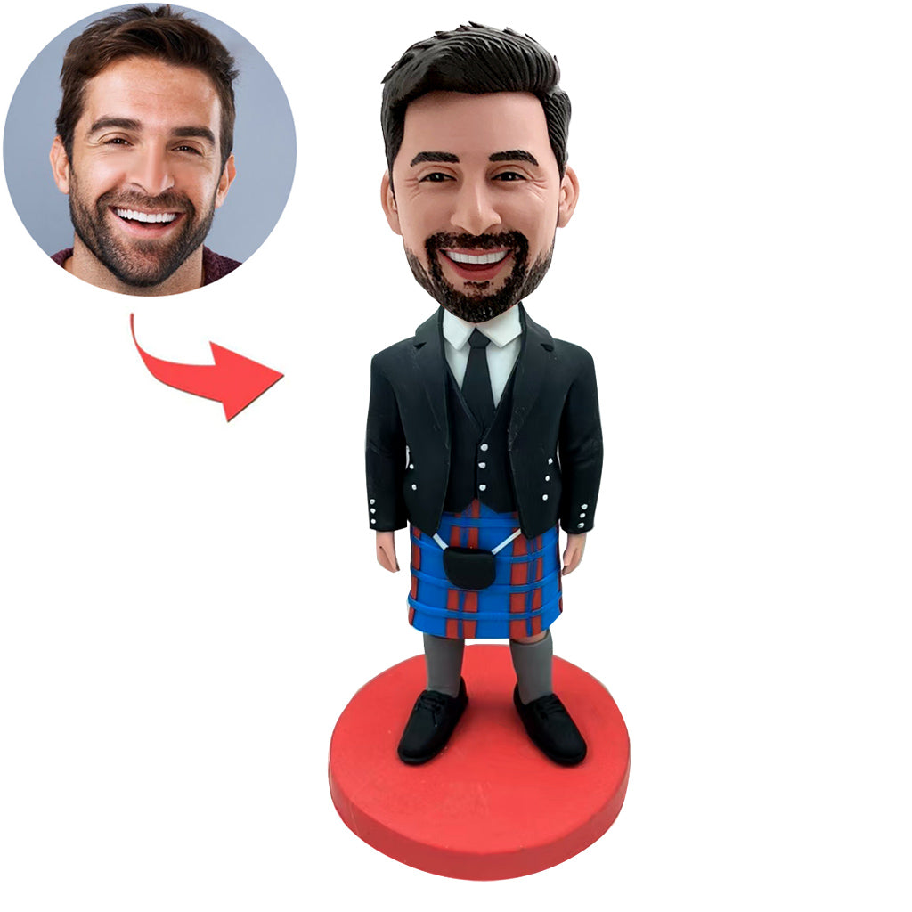 Cabezudo personalizado con diseño de falda escocesa y tartán