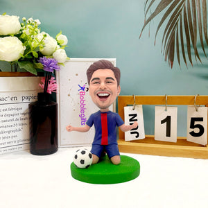 Cabezón personalizado de jugador de fútbol feliz