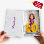 Figura bobblehead personalizada de niña sentada sobre el número 10, regalo de cumpleaños de 10 años