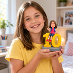 Figura bobblehead personalizada de niña sentada sobre el número 10, regalo de cumpleaños de 10 años