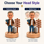 Figura de cabeza oscilante de viaje de jubilación personalizada y a medida con base musical giratoria de 360°