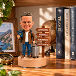 Figura de cabeza oscilante de viaje de jubilación personalizada y a medida con base musical giratoria de 360°