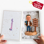 Figura de cabeza oscilante de viaje de jubilación personalizada y a medida con base musical giratoria de 360°