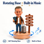 Figura de cabeza oscilante de viaje de jubilación personalizada y a medida con base musical giratoria de 360°