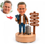 Figura de cabeza oscilante de viaje de jubilación personalizada y a medida con base musical giratoria de 360°