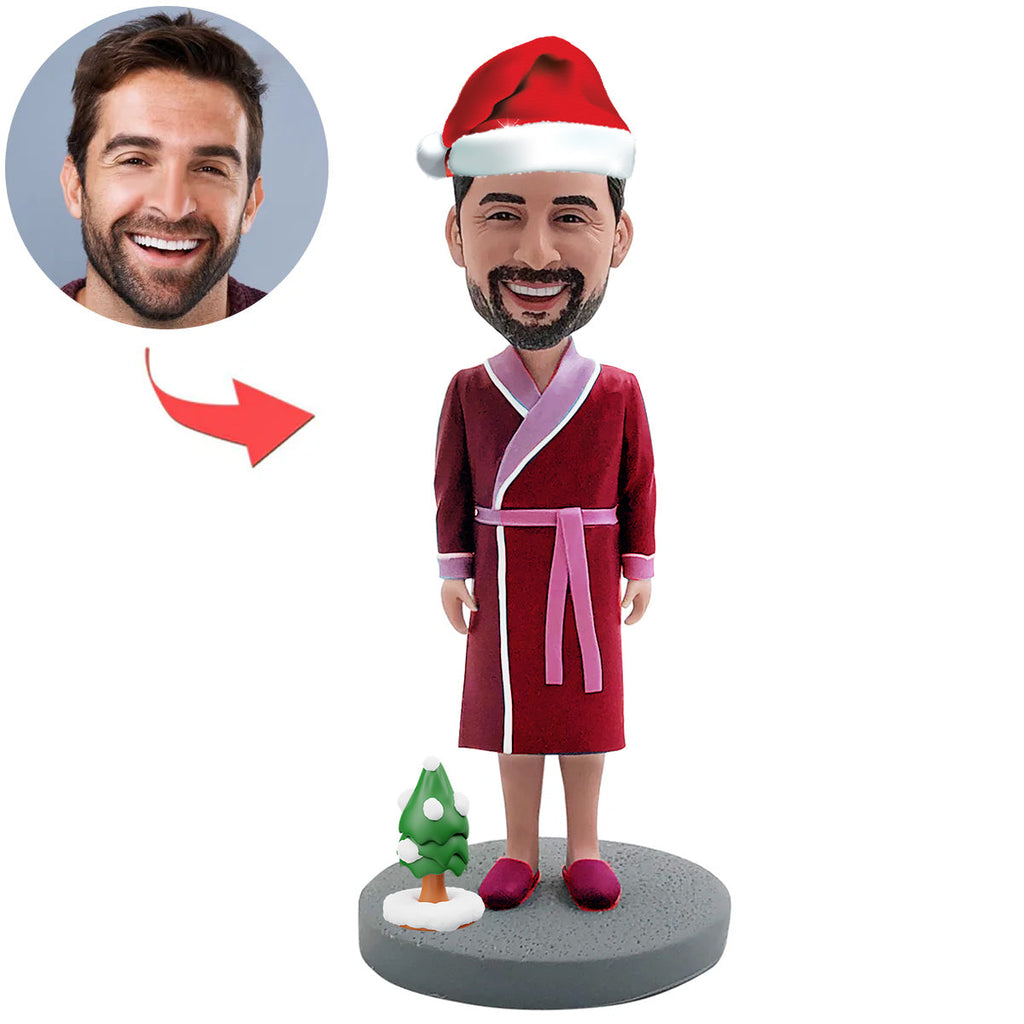 Padre Cabezudo personalizado en albornoz con gorro de Papá Noel