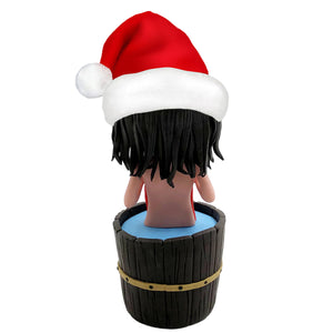 Cabezudo femenino personalizado bañándose con gorro de Papá Noel