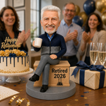 Bobblehead personalizado de jubilación con taza de café