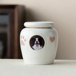 Urna conmemorativa de cerámica para mascotas personalizada con foto y figurilla personalizadas