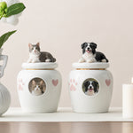 Urna conmemorativa de cerámica para mascotas personalizada con foto y figurilla personalizadas