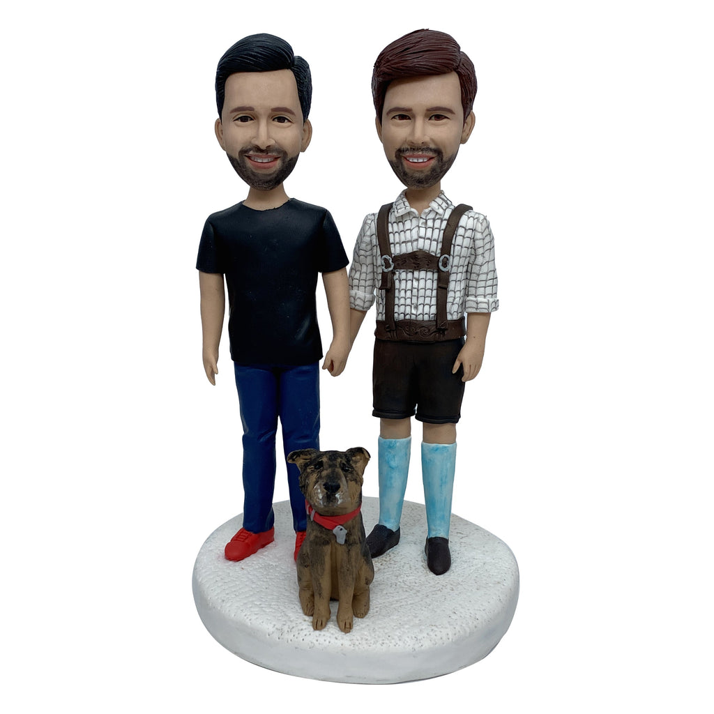 Cabezudo de dos mejores amigos con mascota