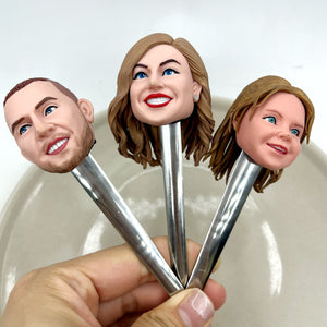Tenedor y cuchara personalizados de la familia Bobblehead