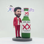 Cabezudo personalizado de Happy Father con botella de cerveza
